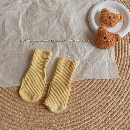 Korean Cartoon Bear Baby Sock Cute Middle Tube Boys Girls Sock Soft Infant Toddler Sokken Solid Color Newborn Sox