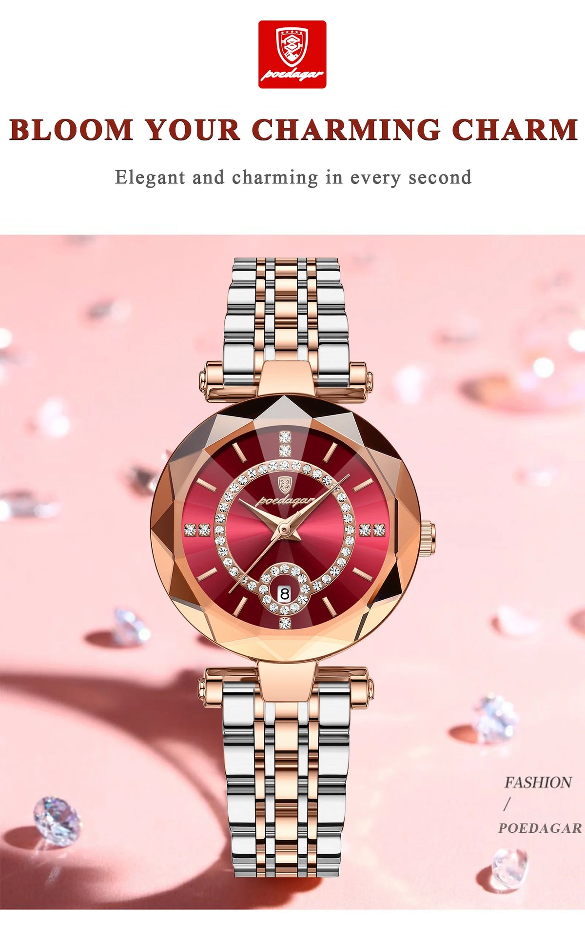 POEDAGAR Luxury Watch For Woman High Quality Diamond Ladies Quartz Watch Waterproof Date Stainless Steel Women Watches reloj+box