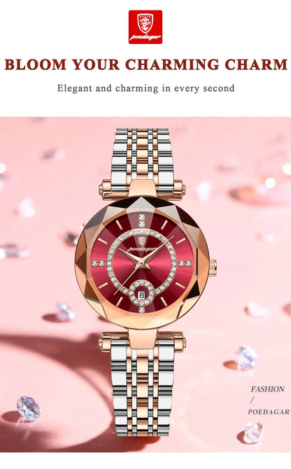 POEDAGAR Luxury Watch For Woman High Quality Diamond Ladies Quartz Watch Waterproof Date Stainless Steel Women Watches reloj+box