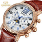 KINYUED Brand Luxury Men's Moon Phase Automatic Mechanical Watch Leather Strap Waterproof Week Date Casual Dress Wrist Watches