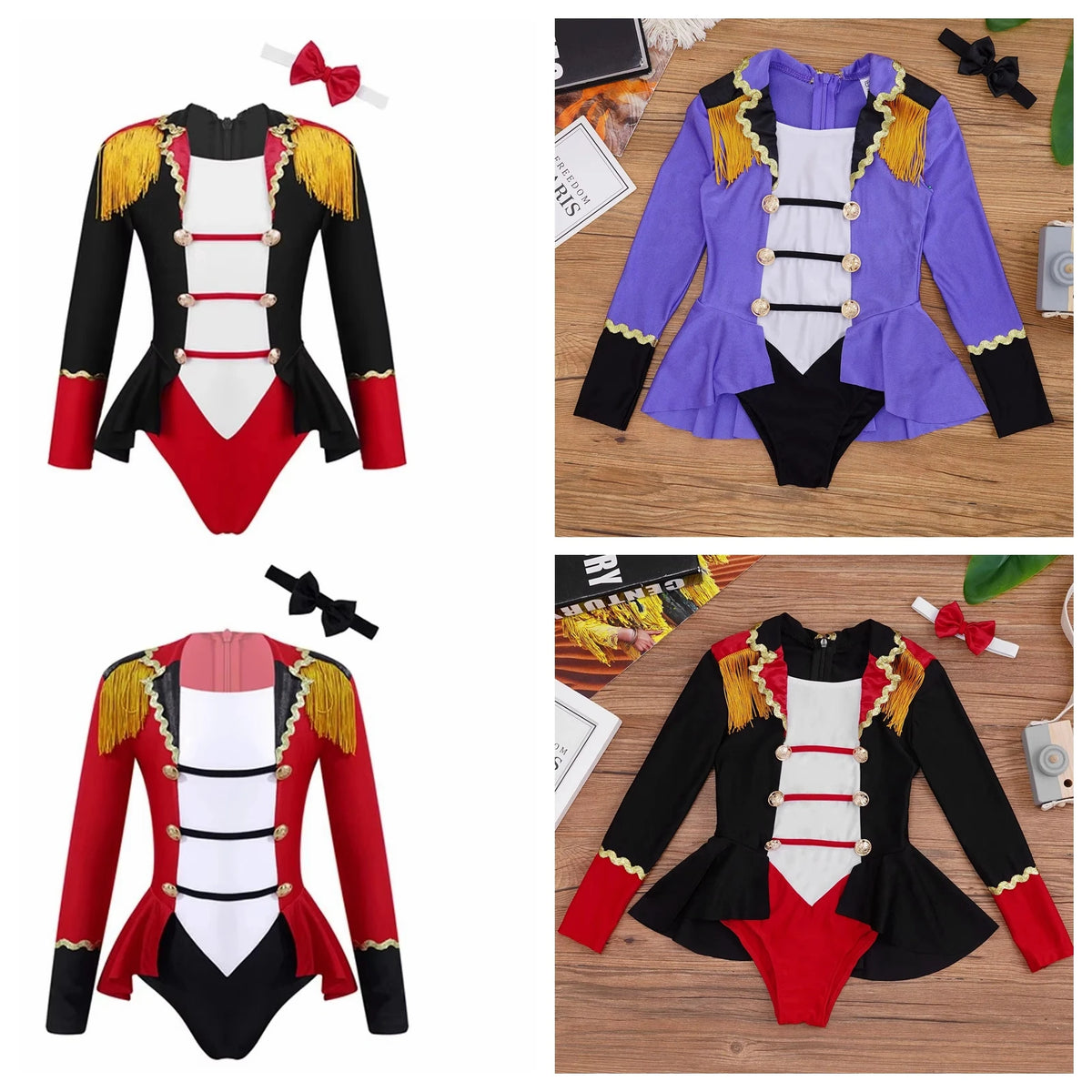 Childrens Showman Bodysuit Tassel Leotard Circus Ringmaster Cosplay Costumes Kids Girls Carnival Party Performance Jumpsuit