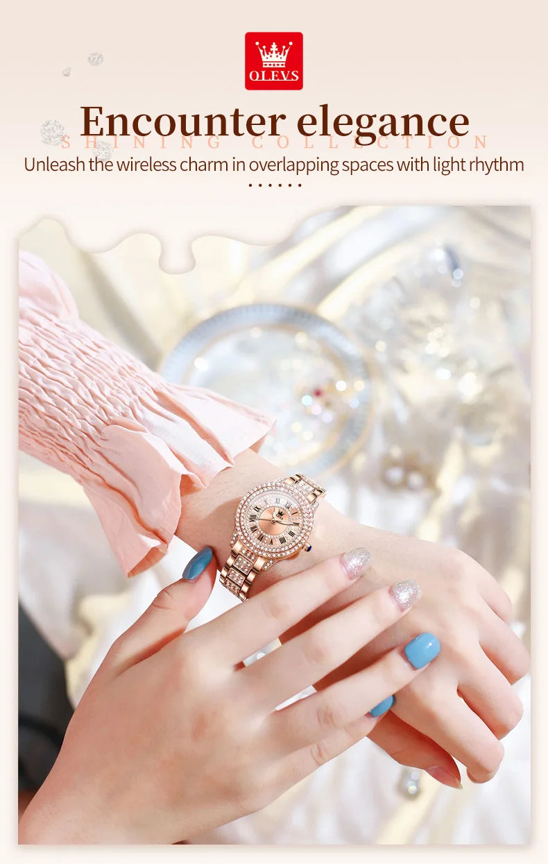 OLEVS 9943  Women's Quartz Watches Roman Dial  Diamond Bezel Luxury Elegant Waterproof Ladies Dress Wristwatch