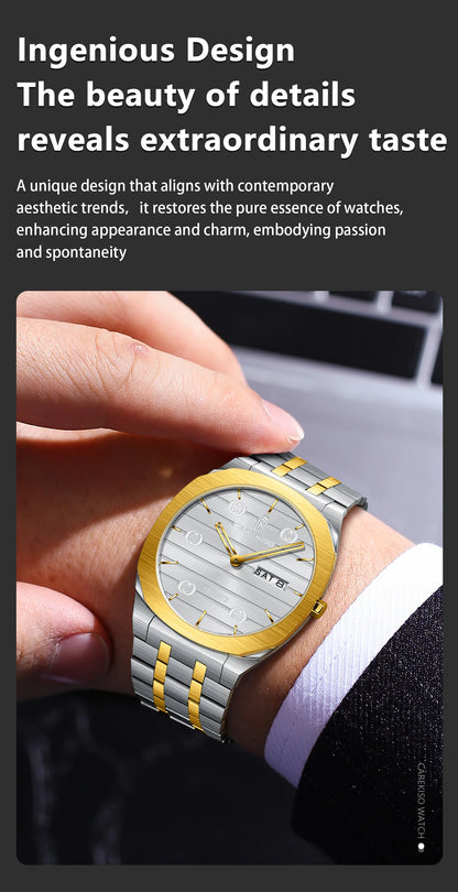 CAREKISO Luxury Fashion Men Clock Waterproof Week Date Casual Man Wristwatch Stainless Steel Quartz Business Men's Watches Reloj