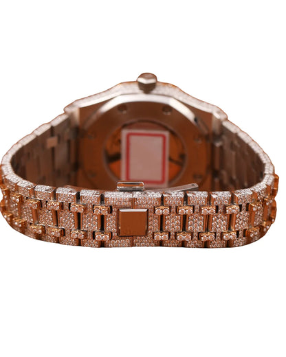 White Gold Round Shape Diamond Watch Arabic Dial for Partywear Men's Quartz Watch Available at Affordable Price