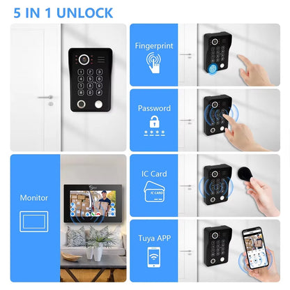 ANJIELO Tuya WiFi 5-in-1 Fingerprint Unlocking Video Intercom System, Suitable For Homes, With 1080P HD Security Protection