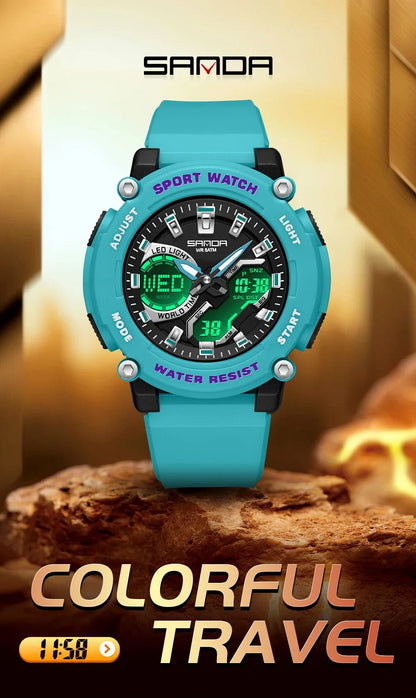 SANDA Outdoor Men's Electronic Wristwatch Large Dial Multifunctional Waterproof Luminous Alarm Military Sports Watch