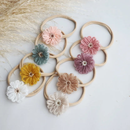 1.6in Woolen Flowers Baby Girls Nylon Headbands Kid Handmade Elastic Hairbands Children Hair Accessories Vintage Toddler Winter