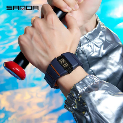 SANDA 9504 Retro Electronic Watch 5ATM Waterproof Night Light Display Snooze Alarm Clock Stopwatch Men's and Women's Watches2026