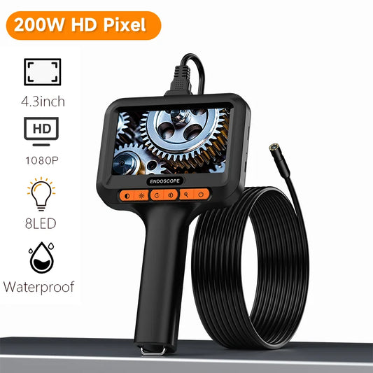 Handheld Endoscope HD 8MM Camera Industria Borescope 4.3‘’ IPS Screen 2-100M Rigid Cable IP67 Waterproof Adjustable Length