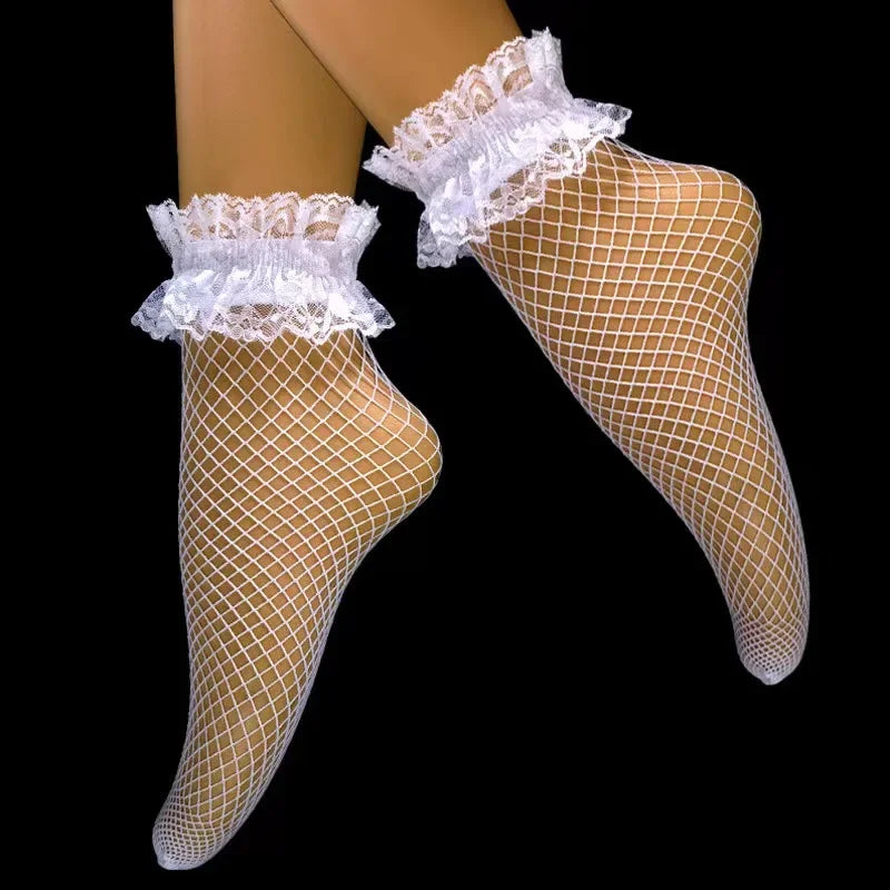 Baby Ankle High Lace Fishnet Vintage Short Socks Girl's Mesh Bow Fishnet Stockings Cute White Black Fashion Parent Child Socks