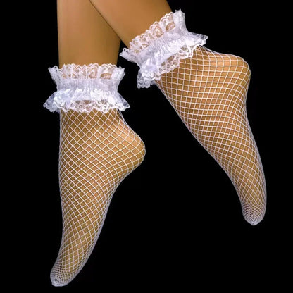 Baby Ankle High Lace Fishnet Vintage Short Socks Girl's Mesh Bow Fishnet Stockings Cute White Black Fashion Parent Child Socks