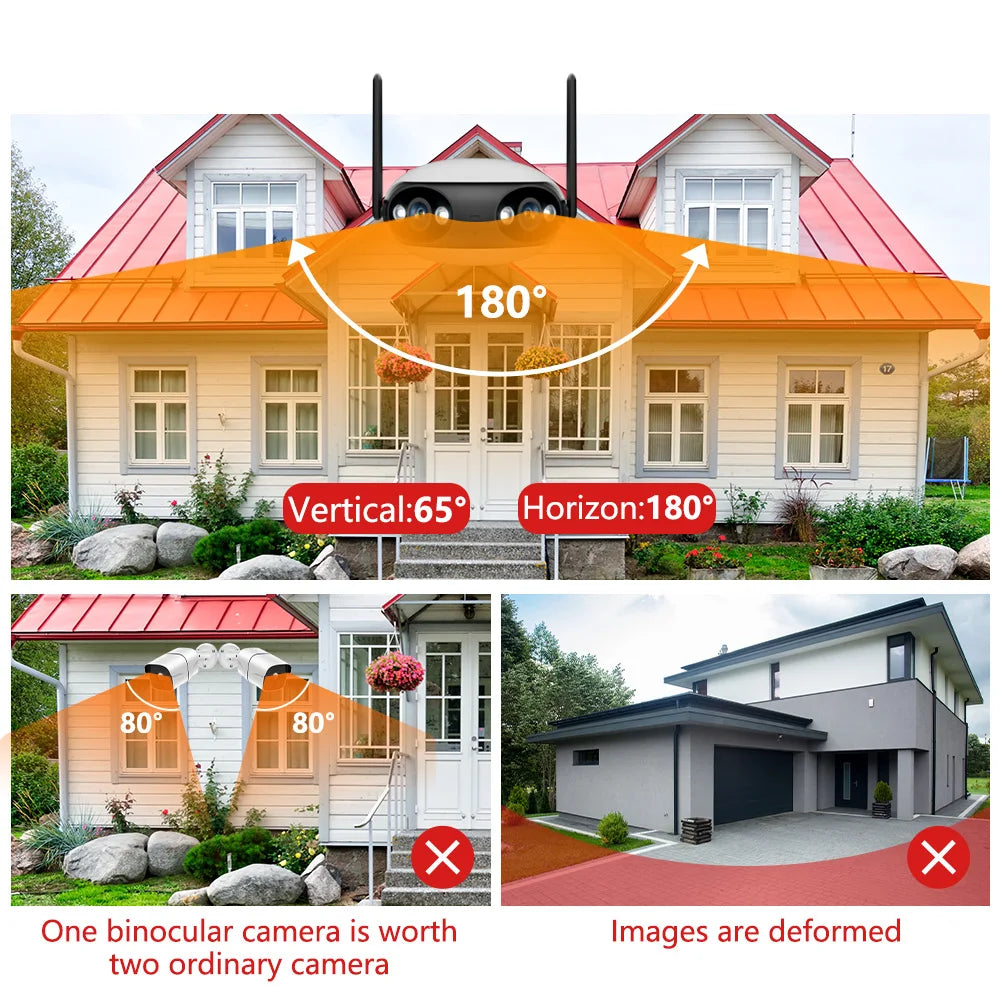 4K 8MP Dual Lens Wifi IP Camera Outdoor 180° Wide Viewing Angle Panoramic Security Surveillance Camera Wireless CCTV IP Cam P2P