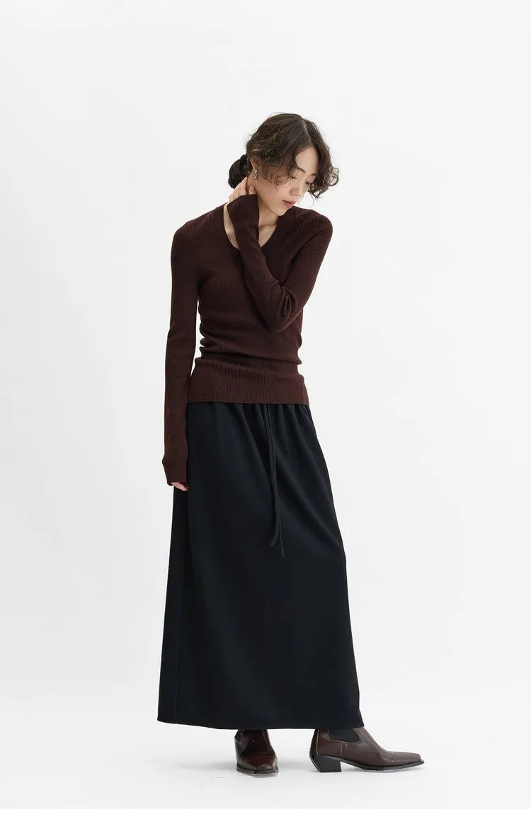 Elastic Waist 100% Wool Skirt, Women's High-Waisted Mid-Length Skirt, New Style for Autumn and Winter 2026