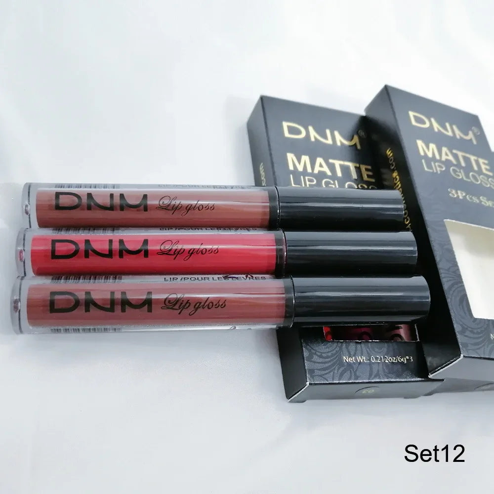 DNM 3PCS Liquid Lipstick Sets Waterproof Matte Black Blue Purple Blue Sexy Lip Gloss Long Lasting Nude Lip Tint Stain Makeup Kit