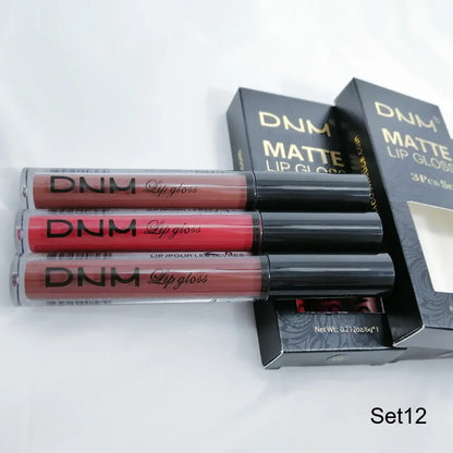 DNM 3PCS Liquid Lipstick Sets Waterproof Matte Black Blue Purple Blue Sexy Lip Gloss Long Lasting Nude Lip Tint Stain Makeup Kit
