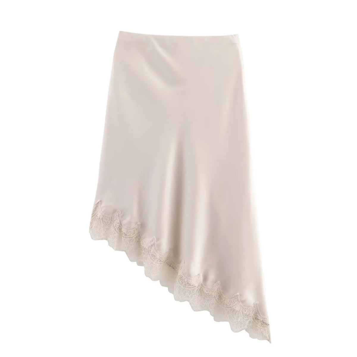 BSAY Lace Asymmetry Satin Texture Skirt Women Fashion Autumn Winter New Solid Chic Female High Waist Elegant Skirts Mujer