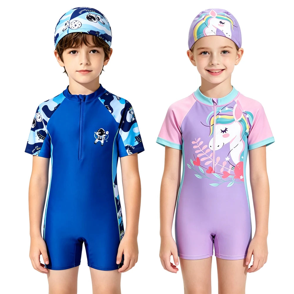 Baby Girls Rash Guard Swimsuits Bow Print Zip Up Short Sleeve Stand Collar Baby Girls Swimwears Bathing Suit 2 3 4 5 6 8 10Years