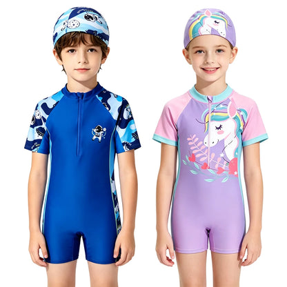 Baby Girls Rash Guard Swimsuits Bow Print Zip Up Short Sleeve Stand Collar Baby Girls Swimwears Bathing Suit 2 3 4 5 6 8 10Years