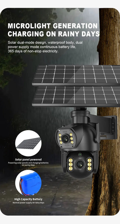 Neye P18 Solar Powered 4G SIM Card Camera 4K 8MP Outdoor Dual Lens PTZ Camera PIR Human Detection Ultra Long Battery Life