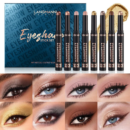 Waterproof Long Lasting Metallic Eyeshadow Sticks Satin Finish 16 Vibrant Colors Professional Makeup Pencil Crayon Set 8PCS