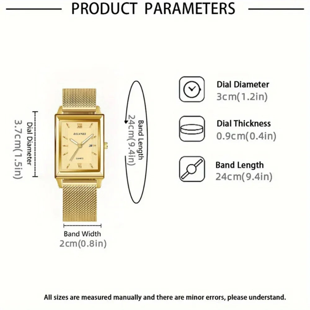2 Piece/Set Fashion Casual Men's Watch Set Alloy Dial Strap Stylish Square Men's Watch with Date Display Ideal for Gift Giving