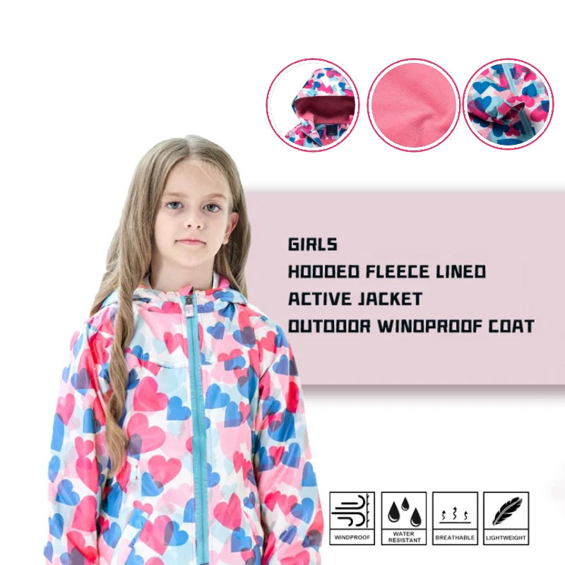 Dubbped Girl Polar Fleece Waterproof Jacket Spring Autumn Children Coats Sport Casual Kids Jackets Double-deck Windproof Jackets