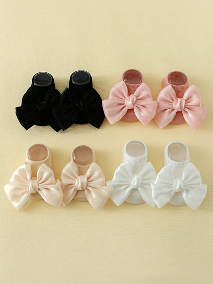 0-12 Months Cute Baby Girls Bow Socks,Newborn Baby Ankle Boat Socks Soft Fashion Non-Slip Infant Toddler Cute Gift Set 4 Pairs