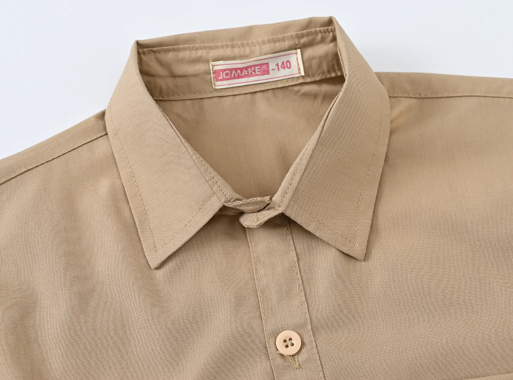 Children's Shirt in the Spring and Autumn New Boys and Girls Suit Collar Shirt Children's Pure Color Long Sleeve Shirt