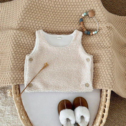Autumn Winter Baby Lamb Wool Waistcoat Girls Boys Plush Vest O Neck Child Warm Fashion Warm Coat