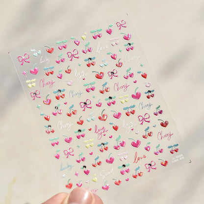 Pink Translucent Peach Jelly Texture 5D Soft Embossed Reliefs Self Adhesive Nail Art Stickers Cute Fruits 3D Manicure Decals