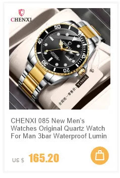 CHENXI 8222 Fashion Couple Quartz Watch Waterproof Night Light Date Stainless Steel Strap Casual Date Men's and Women's Watch