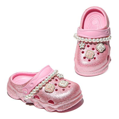 Kids' Glitter Clog, Lightweight EVA Garden Shoes, Waterproof Non-Slip Sandals, Comfortable Slip-On Shoes for Indoor Outdoor 1214