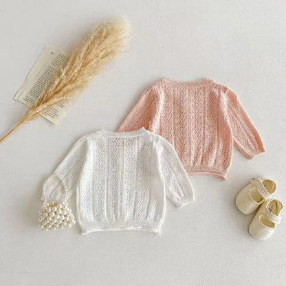Korean-style Baby Girls' Top - Sweet, Breathable, Soft, and Pure-Color Cardigan
