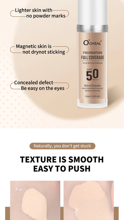 O‘CHEAL 50PA+++ Liquid Foundation Cream Lasting Coverage Makeup Concealer Moisturizing Bright Skin Tone Hydrating Beauty Cream