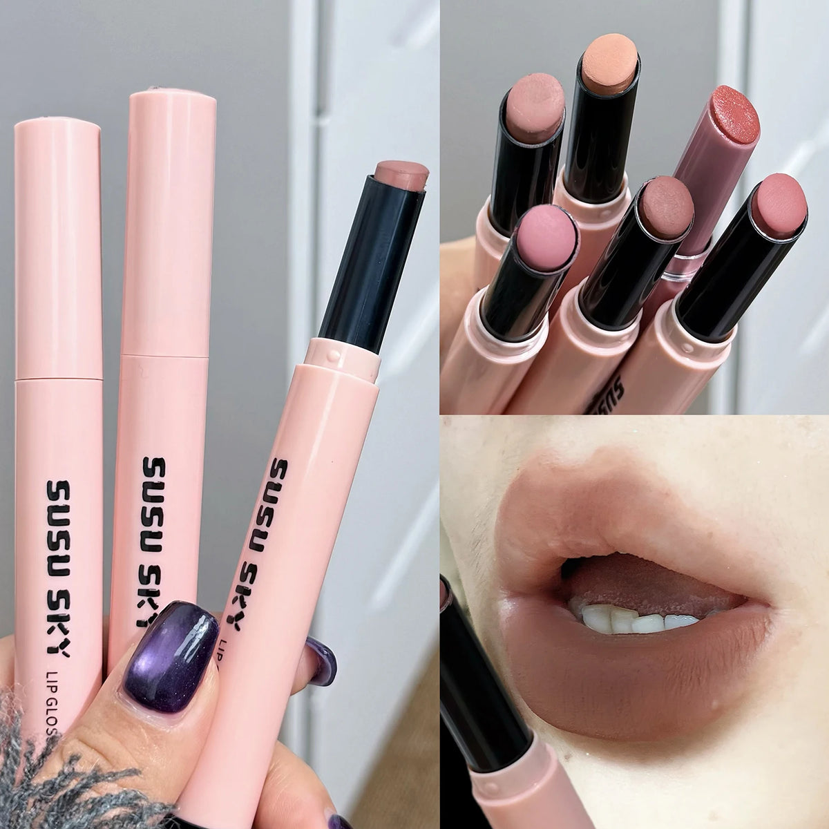 Smoky Grey Violet Lipstick Matte Velvet Finish Smooth Application Lip Mousse Waterproof Mirror Glossy Lip Tint Not Fading Makeup