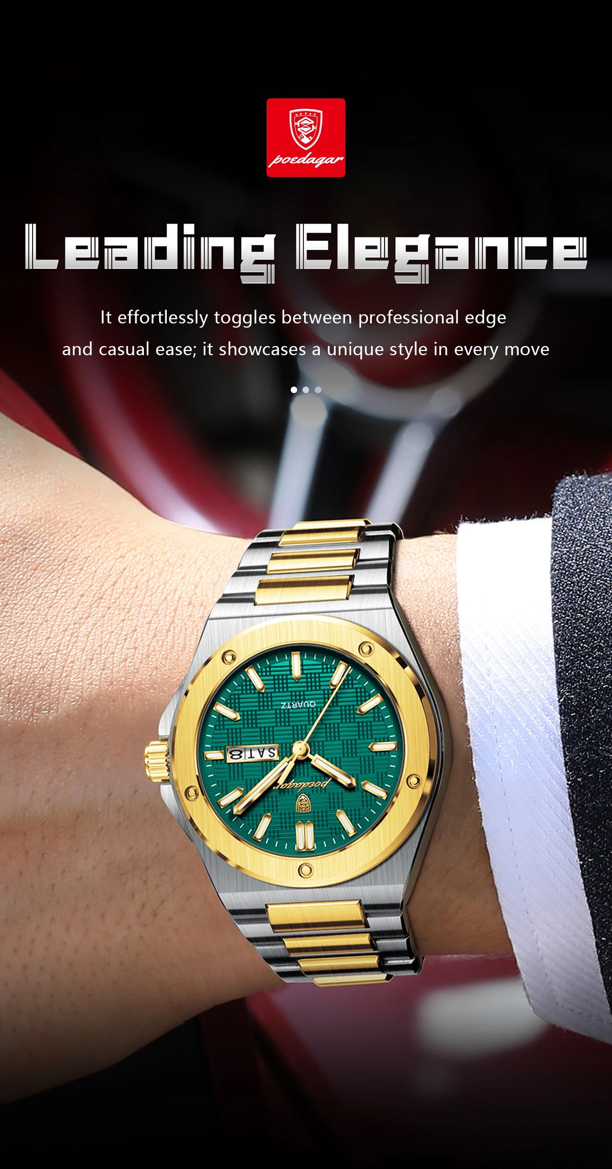 POEDAGAR High Quality Men Clock Date Week Waterproof Fashion Watch For Man Stainless Steel Luxury Men's Quartz Watches Reloj+Box