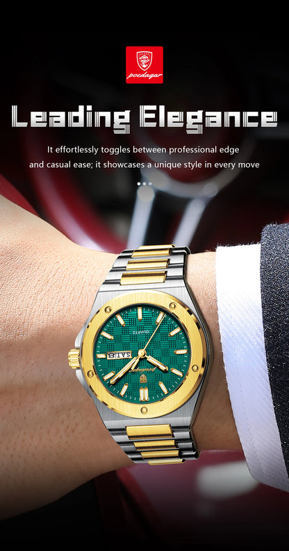 POEDAGAR High Quality Men Clock Date Week Waterproof Fashion Watch For Man Stainless Steel Luxury Men's Quartz Watches Reloj+Box