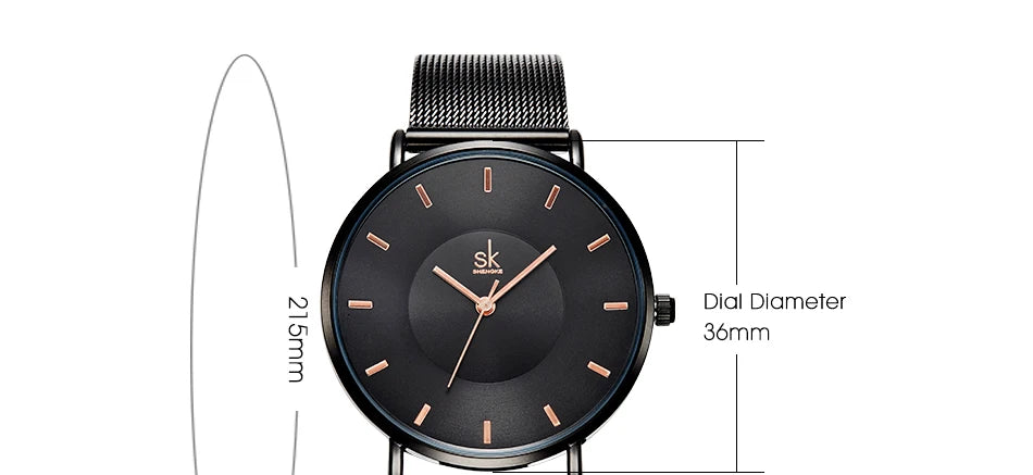 Shengke Fashion Black Watch for Women Classic Relogio Feminino Quartz Ladies Watch Woman Adjustable Mesh Strap Montre Femme