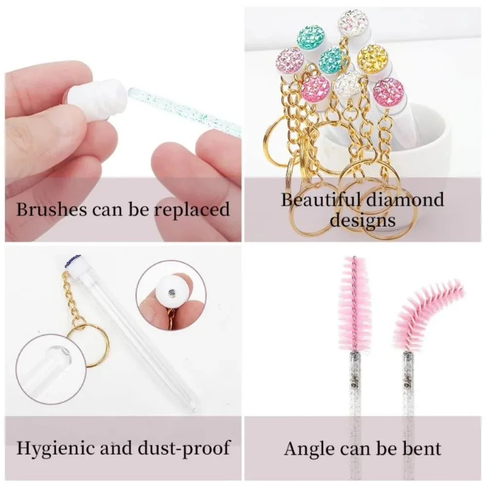 20/50pcs Sparkling Lash Mascara Tube with Black Keychain Mascara Wand Applicator for Eyelash Extension Eyebrow Comb Makeup Brush