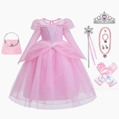 Elsa Cosplay Costume Kids Layers Deluxe Ball Gown Princess Dresses Aurora Christmas Wedding Evening Dress Girls Princess Dresses