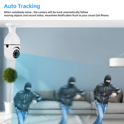 FUERS 2MP E27 Bulb Security Camera 2.4G WiFi PTZ CCTV Camera 4X Zoom AI Human Tracking Color Night Vision Two Way Audio Baby Monitor Indoor