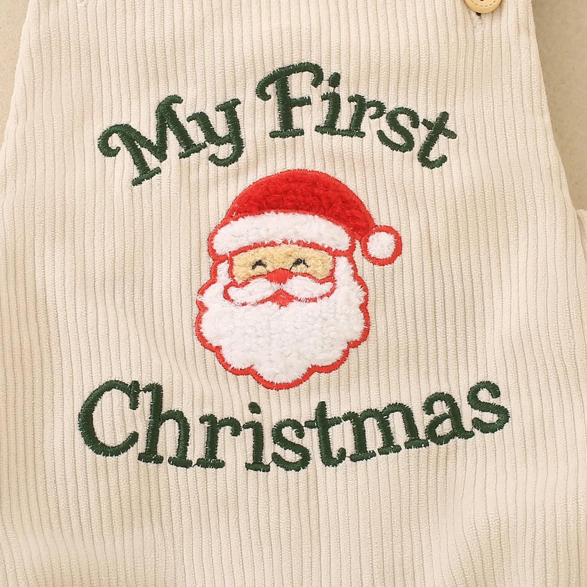 Newborn Baby My First Christmas Suspender Bodysuit Corduroy Santa Claus Embroidery Infant Sleeveless Holiday Romper Outfit