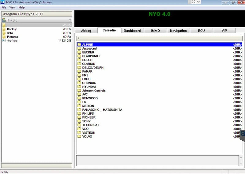 NEWEST Auto Repair Software 2017 NYO 4.0 Full Database Airbag+Carradio+Dashboard+IMMO+Navigation Install Video Guide