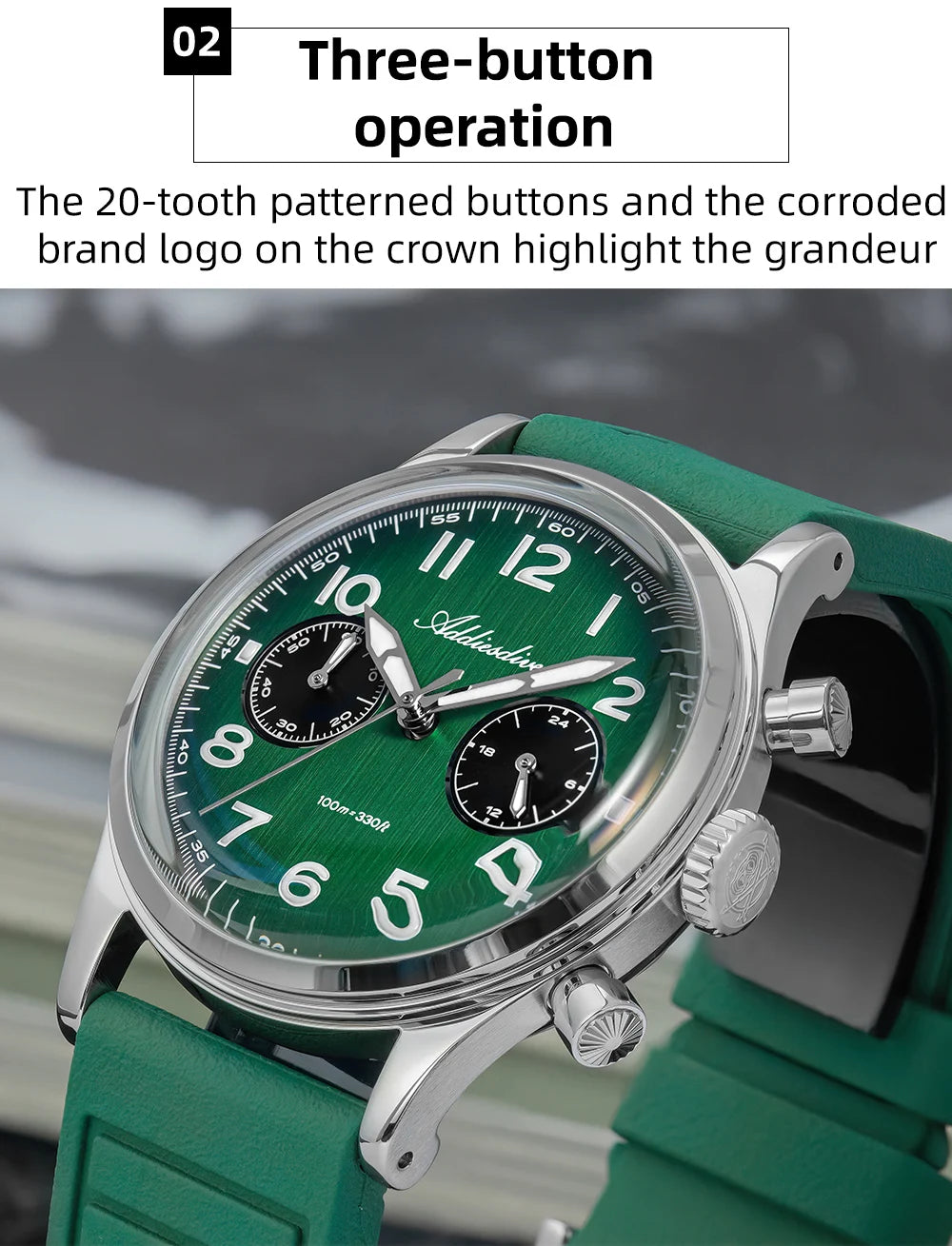 ADDIESDIVE New 2025 Chronograph 38mm Men's Watches VK64 Quartz Wristwatch Luminous Bubble Mirror 10Bar Waterproof Steel Watch