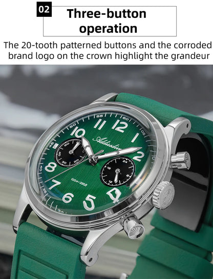 ADDIESDIVE New 2025 Chronograph 38mm Men's Watches VK64 Quartz Wristwatch Luminous Bubble Mirror 10Bar Waterproof Steel Watch
