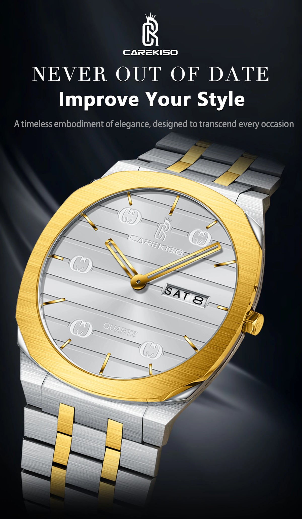 CAREKISO Luxury Fashion Men Clock Waterproof Week Date Casual Man Wristwatch Stainless Steel Quartz Business Men's Watches Reloj
