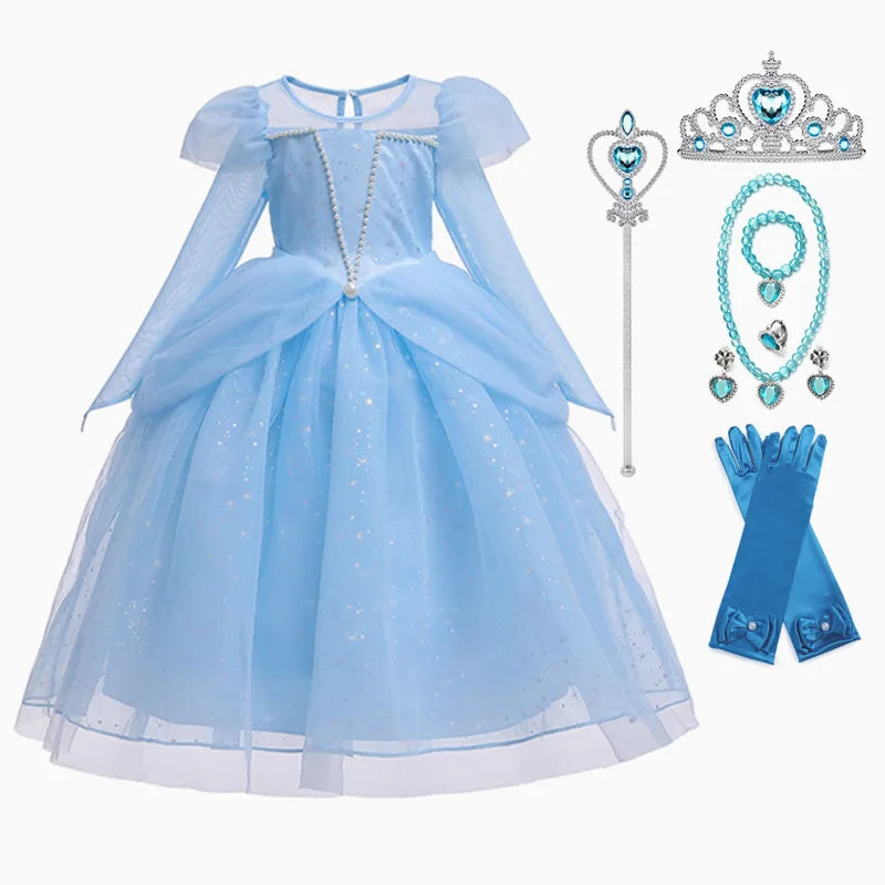 Elsa Cosplay Costume Kids Layers Deluxe Ball Gown Princess Dresses Aurora Christmas Wedding Evening Dress Girls Princess Dresses