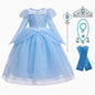 Elsa Cosplay Costume Kids Layers Deluxe Ball Gown Princess Dresses Aurora Christmas Wedding Evening Dress Girls Princess Dresses