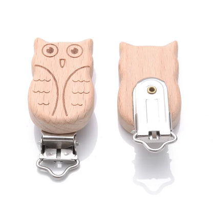 1Pcs Printing Animal Dummy Clip Beech Wood Nipple Clip For Teether Chewing Toys Accessory DIY Anti-Drop Baby Pacifier Chain