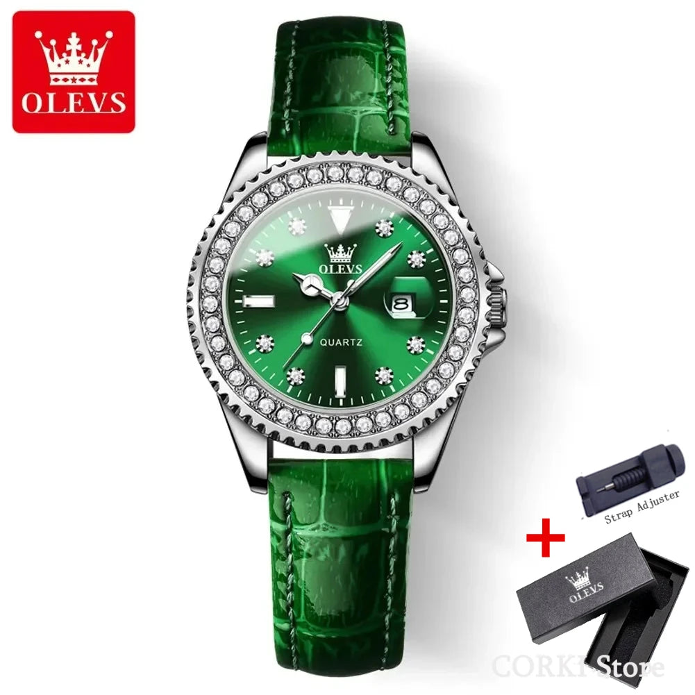 OLEVS 9945 Luxury Diamond Stainless Steel Quartz Watch for Women Elegant Ladies Waterproof Sport Women's Wristwatch Reloj Mujer